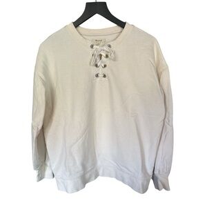 Madewell Sweatshirt Cotton Hemp Blend Lace Up Slouchy Women's S Antique Cream
